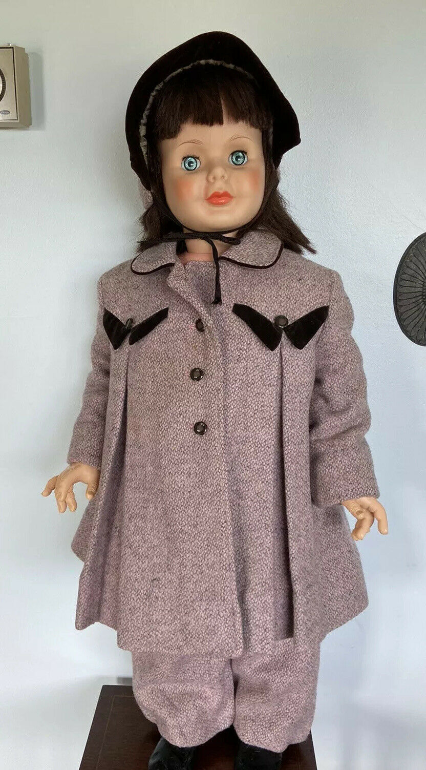 Vintage Girl  Child’s Winter Wool Tweed Coat Set Hat Pants Patti Playpal Size